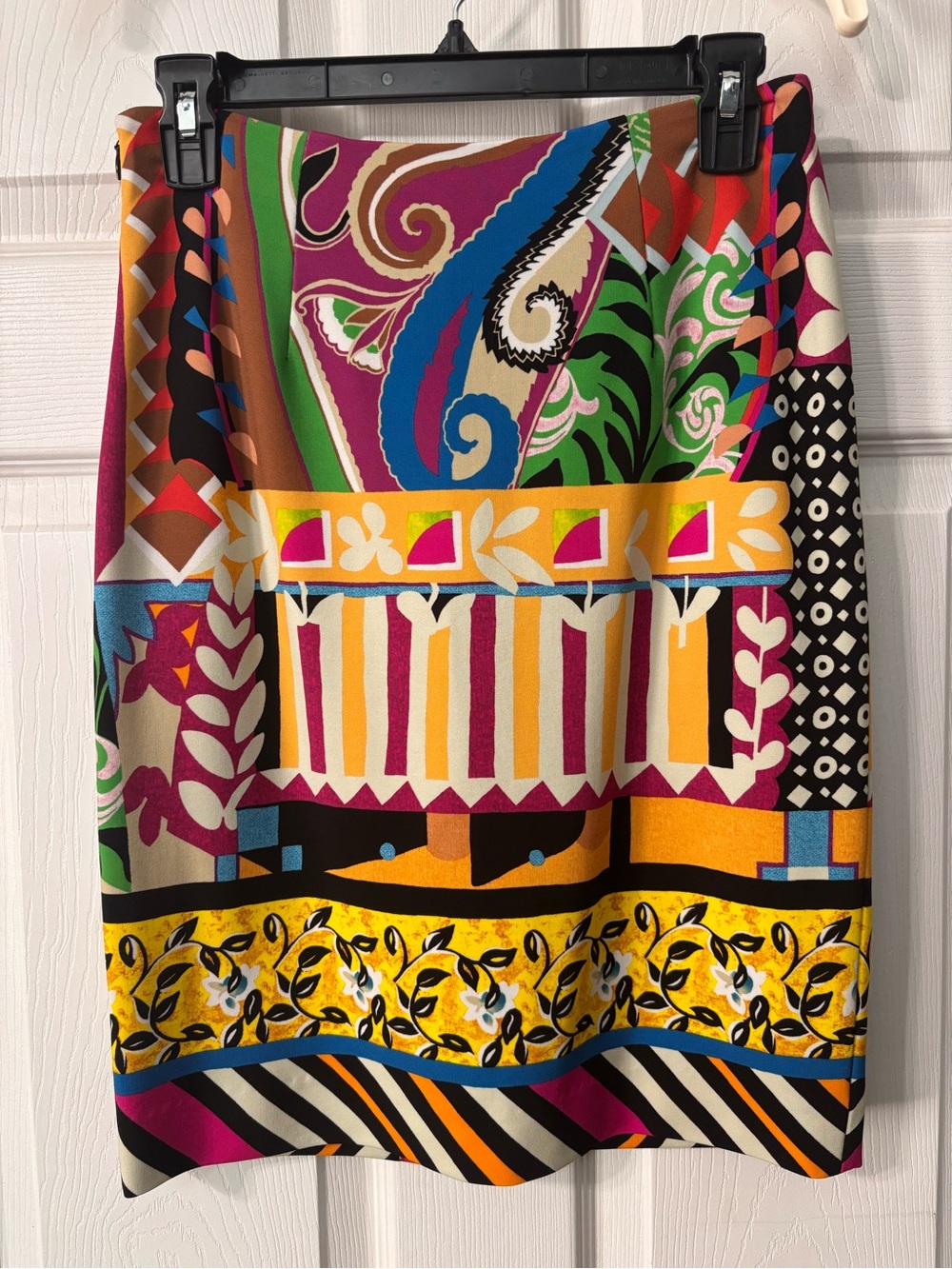 Etro Milano Multicolor Bold Print Pencil Skirt Midi Size 42/6 Fully Lined